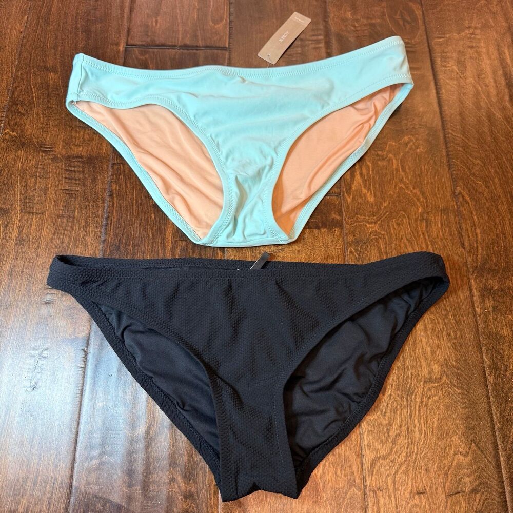 J. Crew Bikini Bottoms Lot of 2 Teal and Black Textured size Medium NWT